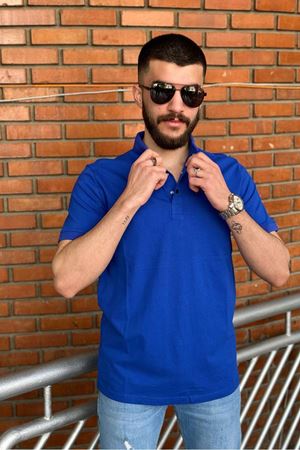 Slimfit Kesim Erkek Oxford Duz Desen Polo Yaka Tshirt-SAKS