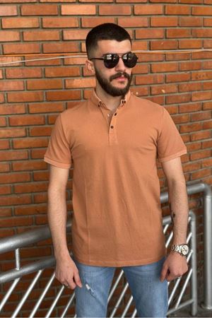 Slimfit Kesim Erkek Oxford Duz Desen Polo Yaka Tshirt-KOYU PUDRA