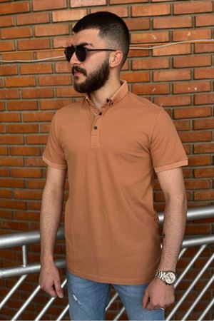 Slimfit Kesim Erkek Oxford Duz Desen Polo Yaka Tshirt-KOYU PUDRA