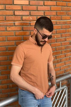 Slimfit Kesim Erkek Oxford Duz Desen Polo Yaka Tshirt-KOYU PUDRA
