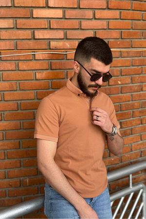 Slimfit Kesim Erkek Oxford Duz Desen Polo Yaka Tshirt-KOYU PUDRA
