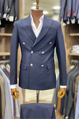 Slimfit Kesim Duz Desen Erkek Kravuze Takim Elbise-LACİVERT