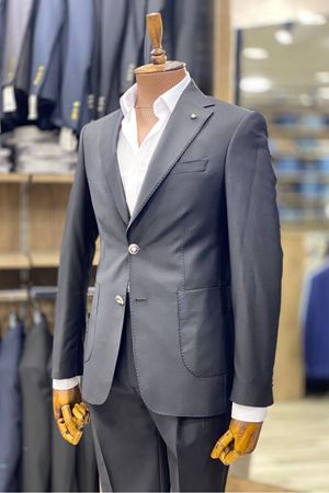 Slimfit Kesim Duz Desen Pileli Kemerli Pantolon Takim Elbise-SİYAH