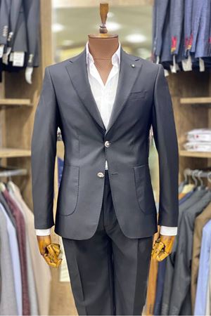 Slimfit Kesim Duz Desen Pileli Kemerli Pantolon Takim Elbise-SİYAH