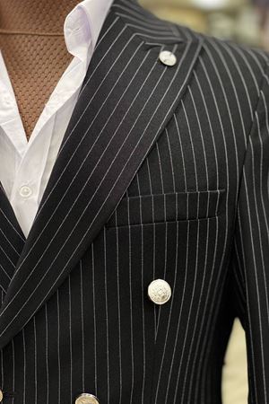 Slimfit Kesim Erkek Kruvaze Cizgili Takım Elbise-SİYAH