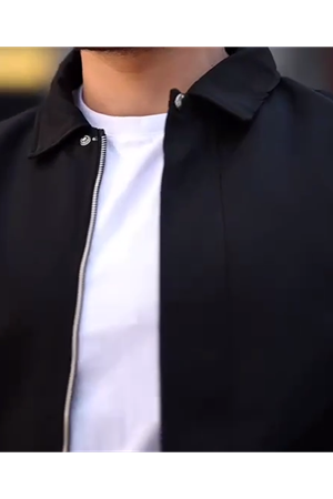 Slimfit Kesim Erkek Yakalı Fermuarlı Mevsimlik Mont-SİYAH