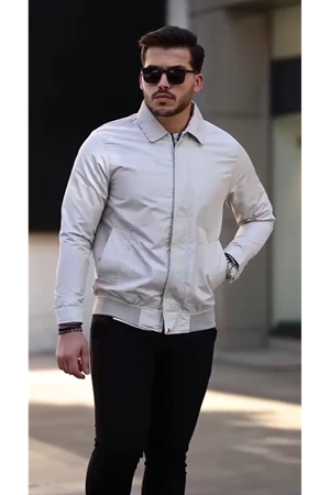 Slimfit Kesim Erkek Yakalı Fermuarlı Mevsimlik Mont-BEJ