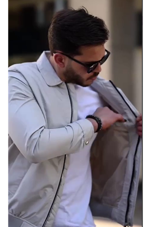 Slimfit Kesim Erkek Yakalı Fermuarlı Mevsimlik Mont-BEJ