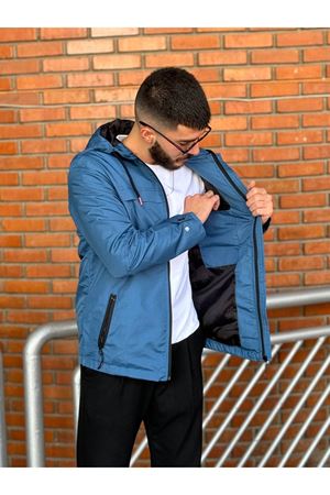 Slimfit Kesim Duz Desen Mevsimlik Kapşonlu Mont-MAVİ