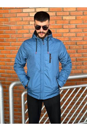 Slimfit Kesim Duz Desen Mevsimlik Kapşonlu Mont-MAVİ