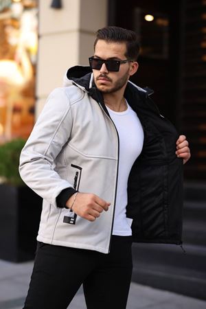 1037-Slimfit Kesim Erkek Kapşonlu Su Gecirmez Softjel Kumaş Mont-TAS