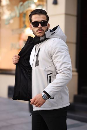 1037-Slimfit Kesim Erkek Kapşonlu Su Gecirmez Softjel Kumaş Mont-TAS