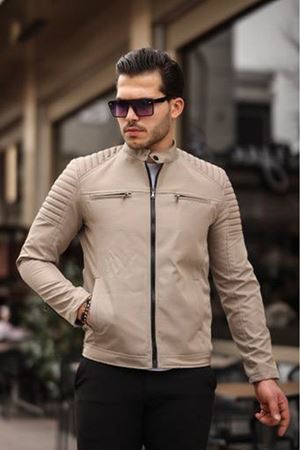 202-Slimfit Kesim Erkek Mevsimlik Hakim Yaka Bondit Kumaş Mont-TABA