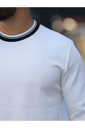 Slimfit Kesim Erkek Sıfır Yaka Kol Ribanalı Duz Desen Sweatshirt-BEYAZ