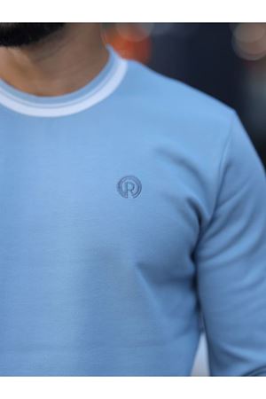 Slimfit Kesim Erkek Sıfır Yaka Kol Ribanalı Duz Desen Sweatshirt-MAVİ