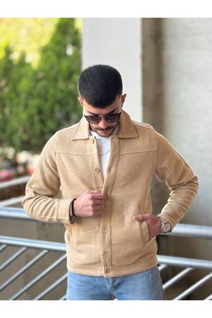 Slimfit Kesim Erkek Kaşmir Yandan Cepli Gömlek-BEJ