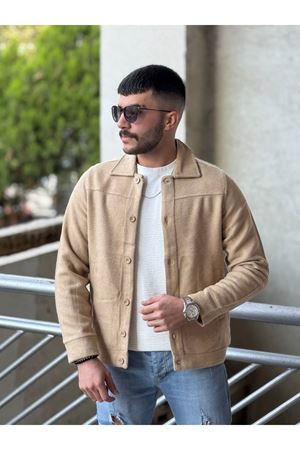 Slimfit Kesim Erkek Kaşmir Yandan Cepli Gömlek-BEJ