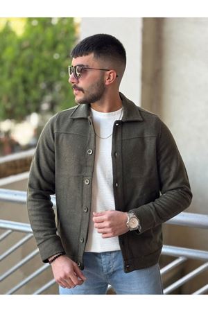 Slimfit Kesim Erkek Kaşmir Yandan Cepli Gömlek-HAKİ