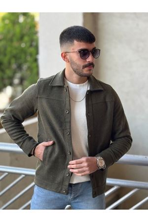 Slimfit Kesim Erkek Kaşmir Yandan Cepli Gömlek-HAKİ