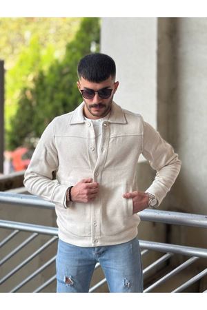 Slimfit Kesim Erkek Kaşmir Yandan Cepli Gömlek-EKRU