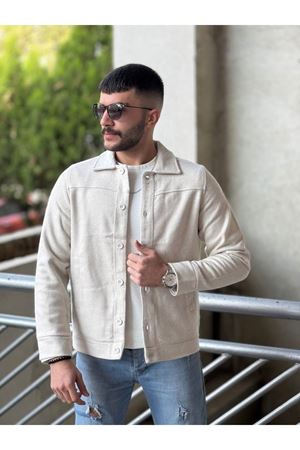 Slimfit Kesim Erkek Kaşmir Yandan Cepli Gömlek-EKRU