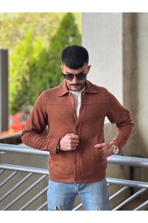 Slimfit Kesim Erkek Kaşmir Yandan Cepli Gömlek-KIREMIT