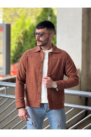 Slimfit Kesim Erkek Kaşmir Yandan Cepli Gömlek-KIREMIT