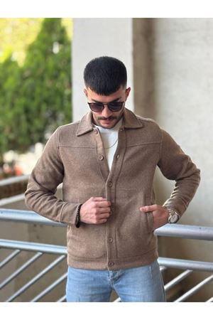Slimfit Kesim Erkek Kaşmir Yandan Cepli Gömlek-KAHVE