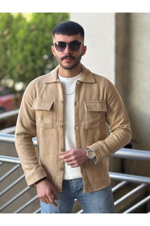 Slimfit Kesim Erkek Kaşmir Cift Cepli Gömlek-BEJ