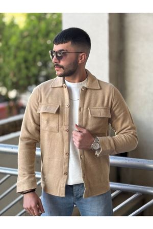 Slimfit Kesim Erkek Kaşmir Cift Cepli Gömlek-BEJ