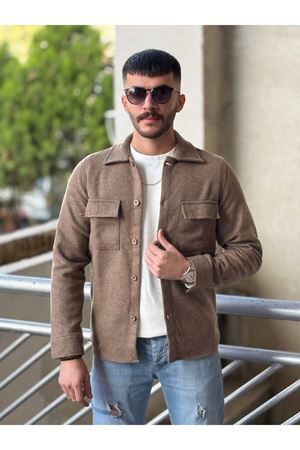 Slimfit Kesim Erkek Kaşmir Cift Cepli Gömlek-KAHVE