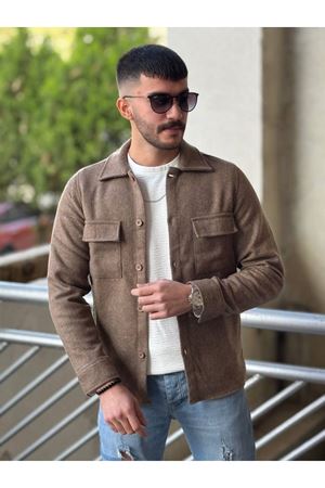 Slimfit Kesim Erkek Kaşmir Cift Cepli Gömlek-KAHVE