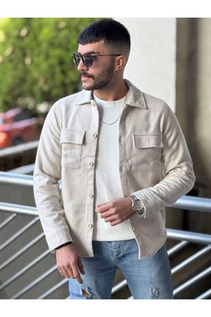 Slimfit Kesim Erkek Kaşmir Cift Cepli Gömlek-EKRU