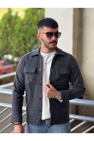 Slimfit Kesim Erkek Kaşmir Cift Cepli Gömlek-ANTRASİT