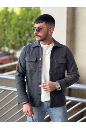 Slimfit Kesim Erkek Kaşmir Cift Cepli Gömlek-ANTRASİT