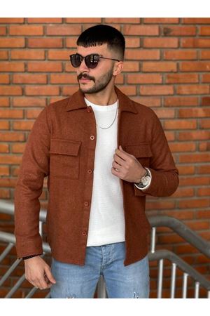 Slimfit Kesim Erkek Kaşmir Cift Cepli Gömlek-KIREMIT