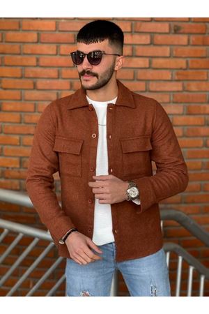 Slimfit Kesim Erkek Kaşmir Cift Cepli Gömlek-KIREMIT