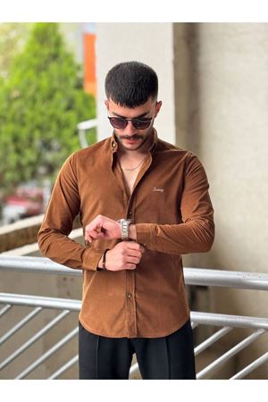Slimfit Kesim Erkek Kadife Kumaş-KAHVE