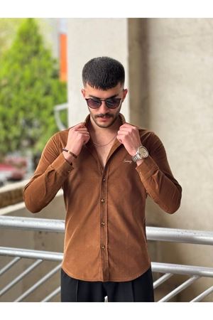 Slimfit Kesim Erkek Kadife Kumaş-KAHVE
