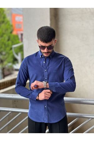 Slimfit Kesim Erkek Kadife Kumaş-İNDİGO-755