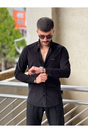 Slimfit Kesim Erkek Kadife Kumaş-SİYAH