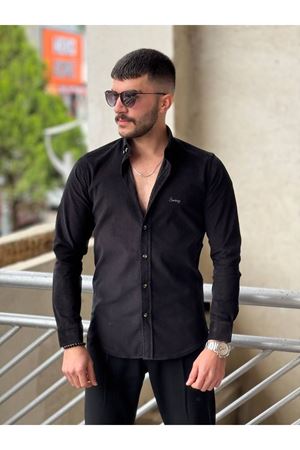 Slimfit Kesim Erkek Kadife Kumaş-SİYAH