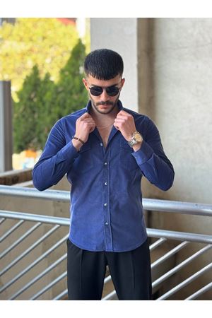 Slimfit Kesim Erkek Kadife Kumas Cift Cepli Gömlek-SAKS