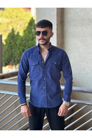 Slimfit Kesim Erkek Kadife Kumas Cift Cepli Gömlek-SAKS