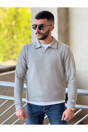 Slimfit Kesim Erkek Yakalı Düz Desen Örme Triko Kazak-ÇAĞLA