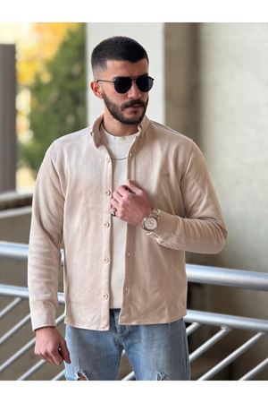 Slimfit Kesim Erkek Düz Desen Süet Gömlek-BEJ
