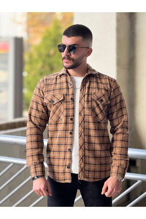 Slimfit Kesim Erkek Piti Kareli Yün Oduncu Gömlek-TABA