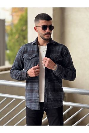 Slimfit Kesim Erkek Ekose Desen Yün Oduncu Gömlek-LACİVERT