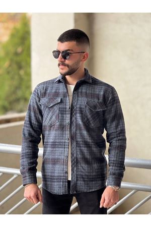 Slimfit Kesim Erkek Ekose Desen Yün Oduncu Gömlek-LACİVERT