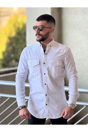 Slimfit Kesim Erkek Levi Model Cotton Cift Cepli Gömlek-BEYAZ